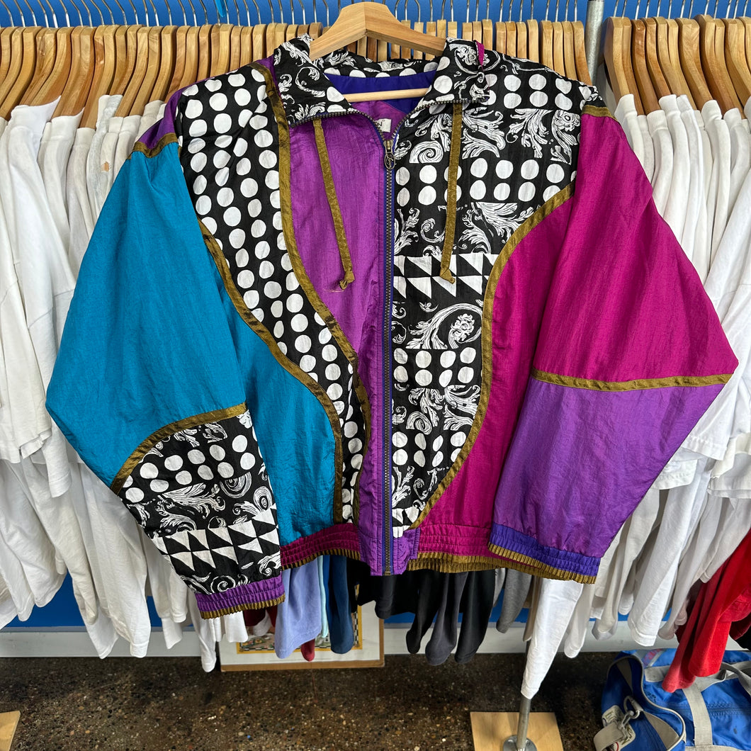 Lavon Jewel Tone/Black & White Patterned Windbreaker Jacket