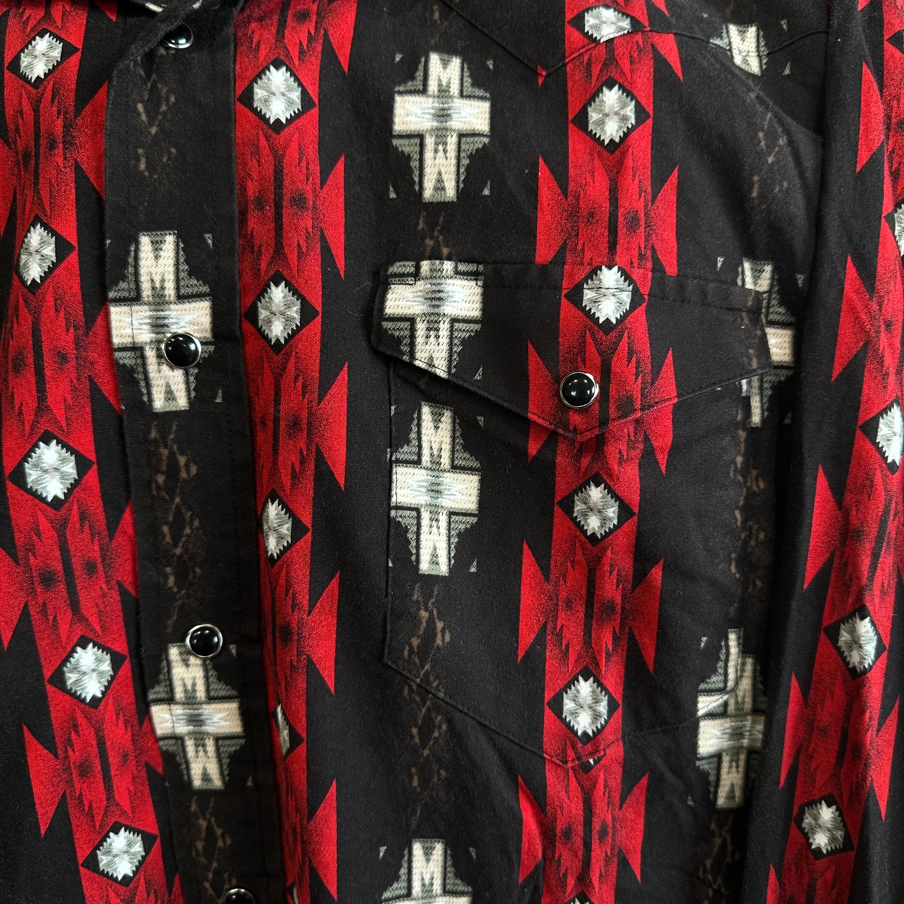 Red/Black Patterned Pearl Snap Cowboy Button-Up