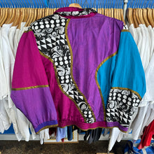 Load image into Gallery viewer, Lavon Jewel Tone/Black &amp; White Patterned Windbreaker Jacket
