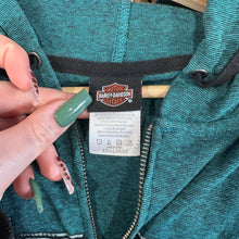 Load image into Gallery viewer, Femme Harley Davidson Rhinestone Zip-Up Hooded Sweatshirt
